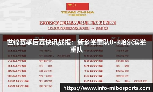 世锦赛季后赛快讯战报：新乡举重队0-3哈尔滨举重队